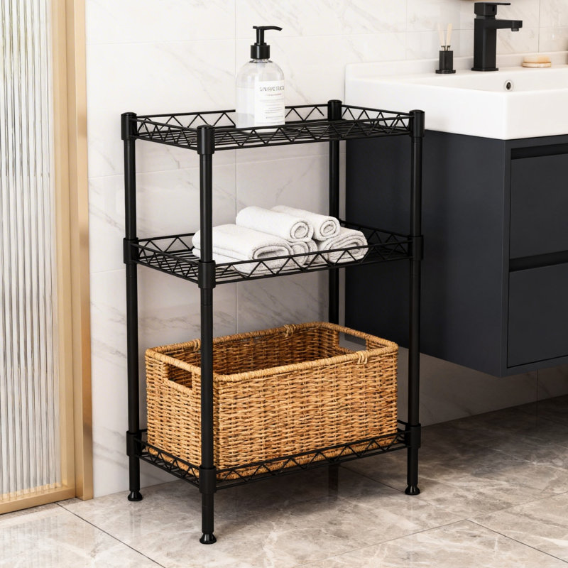 Unité de rangement en métal à 3 niveaux pour salle de bain et buanderie, réglable, 24,21 po de hauteur, conception américaine, petite étagère à cadre, garde-manger, profondeur 18,02 po, affichage vertical, assemblage facile