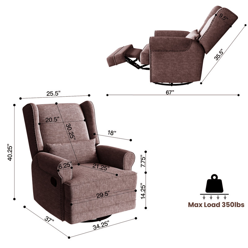34" Wide Upholstered Manual Swivel Rocking Recliner,Set of 2, Brown
