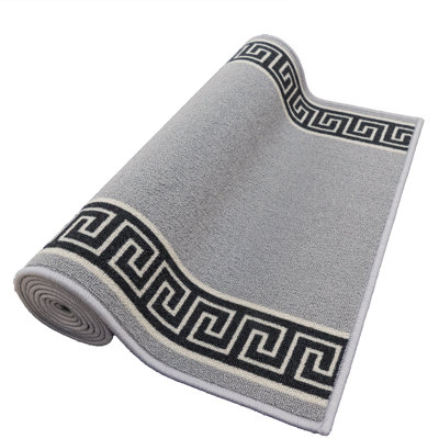 Custom Size Anti Slip Low Profile Meander Grey Rug