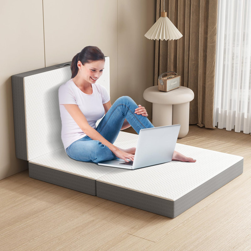 Matelas en mousse à mémoire de forme pliable Alwyn Home Tri-Fold, 6", Simple extra long