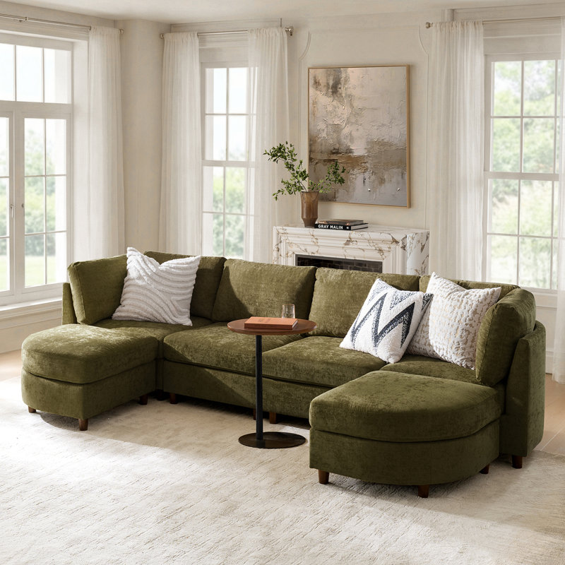 Canapé modulaire avec repose-pieds Dayman l 125 po, Chenille mousse