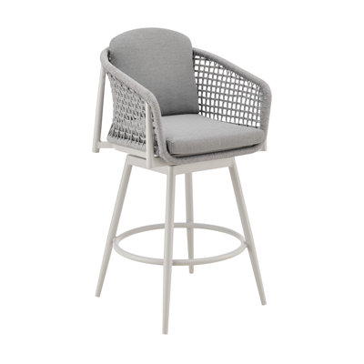 Tabouret de comptoir pivotant pour l'extérieur en aluminium avec corde et coussins gris clair Russ - ensemble de 4