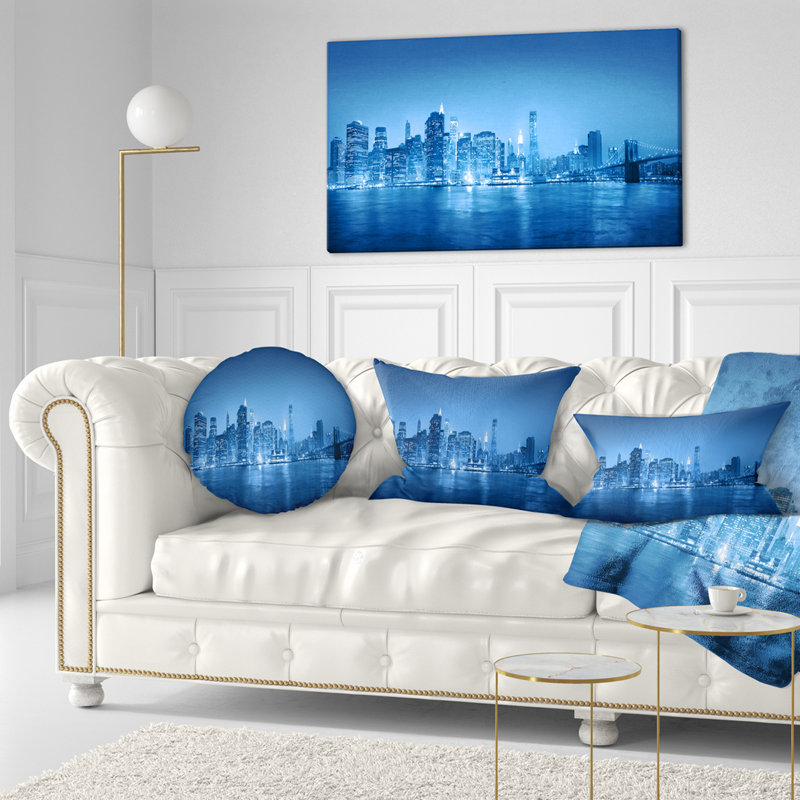 Coussin Blue Panorama - New York City, Carrée 18 po x 18 po