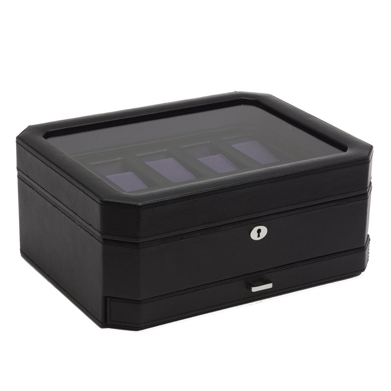 Wood Watch Box + Locking, Black/Purple