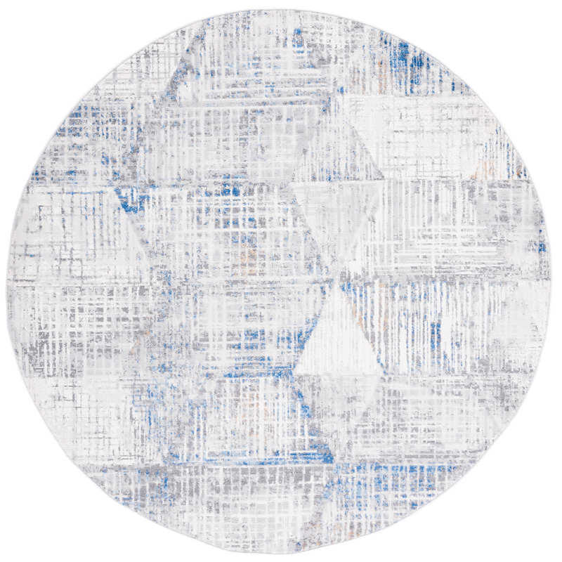 Tapis abstrait ivoire / bleu, Rond 6 pi 7 po