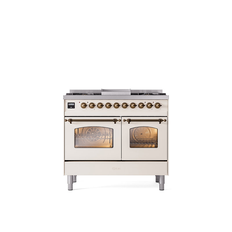 ILVE Nostalgie II 40 in Dual Fuel Range, Liquid Propane, Glossy Black/Copper