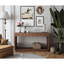 Console moderne à 2 tiroirs cannelés de 152 cm (60 po), en placage de bois naturel, idéale comme table d'appoint derrière un canapé, pour le salon, le corridor, l'entrée ou le bureau. Finition noyer.-1087737757-1087737752-1087737759