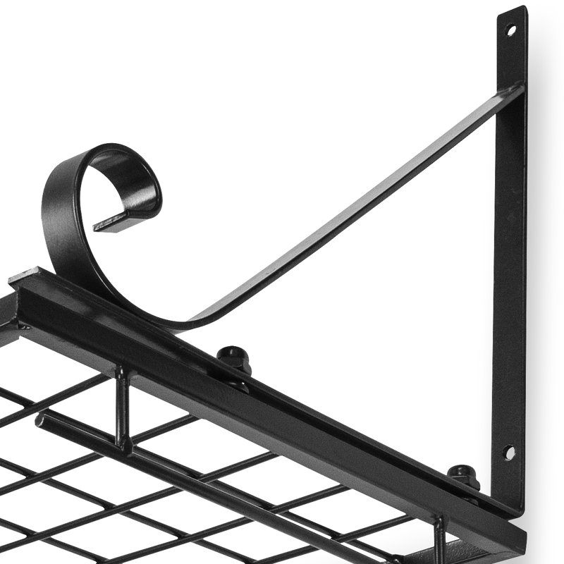 Black Metal Wall-Mounted Pot and Pan Rack with Hooks