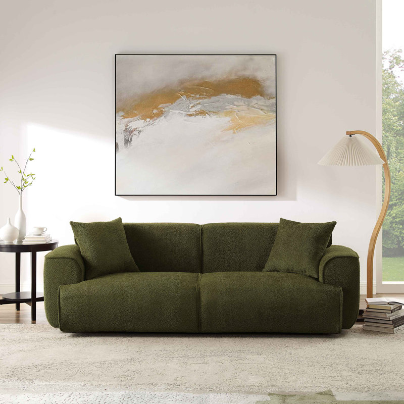 Wallas 231.1Cm Round Arms Sofa, Olive Boucle