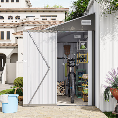 Remise de rangement rectangulaire modulaire en métal 8 pi x 4 pi avec porte simple à charnière, gris foncé