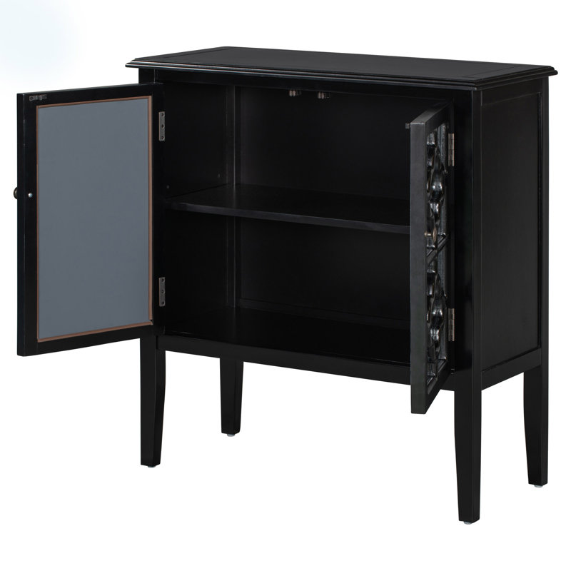 Buffet en bois avec portes en miroir et tablettes réglables, Noir
