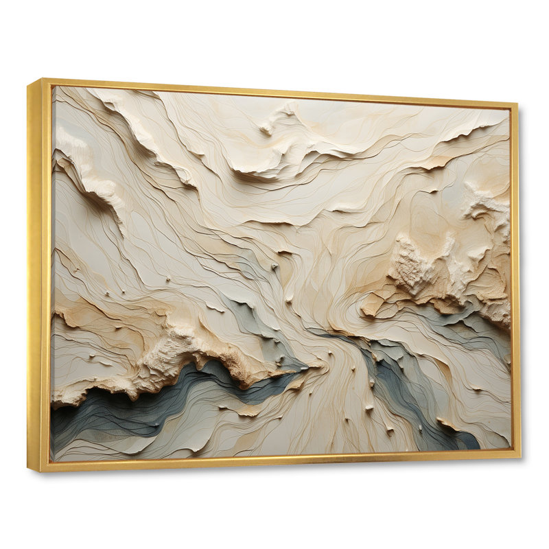 Beige minimalisme River Mountain Wonders - impressions sur toile River Mountain, Cadre flottant doré, H 16 po x l 32 po