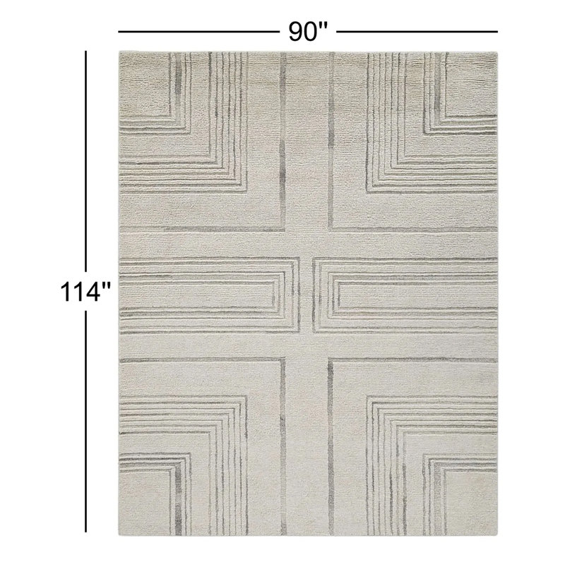Symmetria Rug: Naturalist Hand Tufted Rug in Ivory/Light Gray, Rectange 7'6" x 9'6"