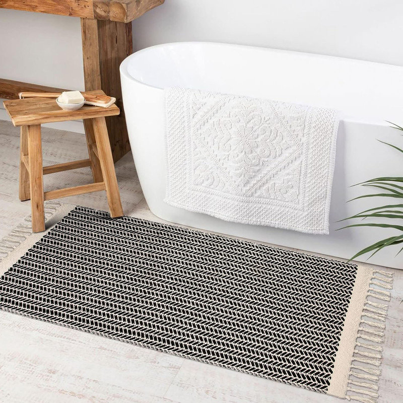 Gracie Oaks Kitchen Runner, Woven Cotton Throw Mat with Tassels, Non ...