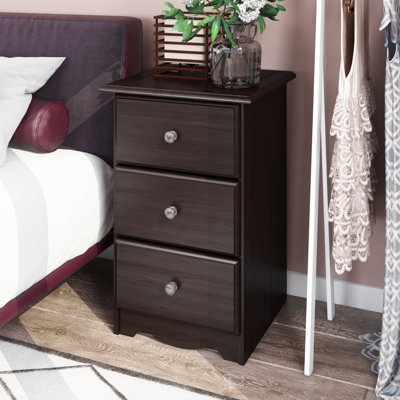100% Solid Wood 3-Drawer Nightstand with Metal Knobs