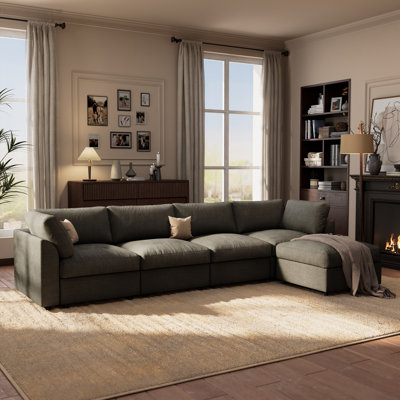Cavanaugh 129" W Plush Chenille Cloud Modular Sectional Sofa, Extra Deep Seat Couch with Under-Seat Storage for Living Room