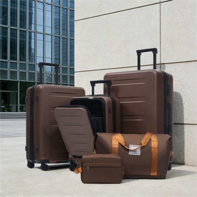 Ensemble de bagages 5 pièces avec ouverture frontale, ensemble de valise de transport extensible rigide avec double roue pivotante, bagage de voyage léger avec port USB, serrures TSA (20 "24" 28 ")