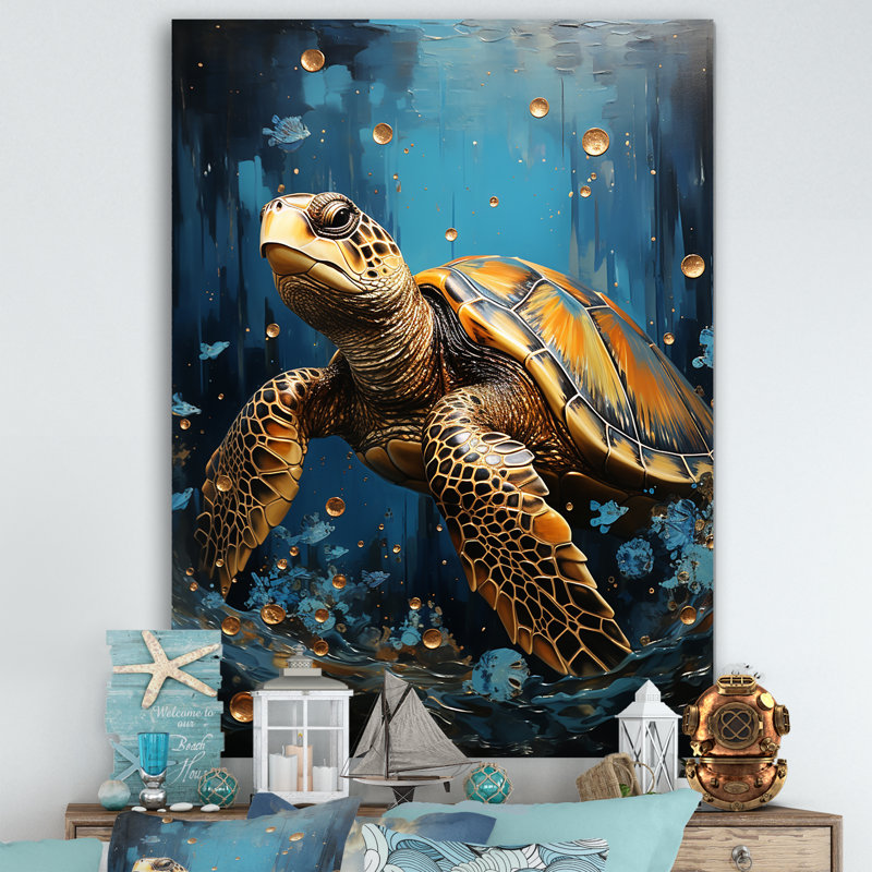 Coquille d'or sous l'eau sur toile, Toile tendue, H 44 po x l 34 po