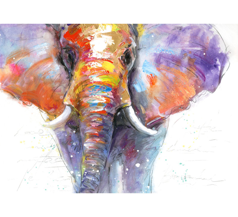 Colorful Walking Elephant Canvas | African Purple Home Decor