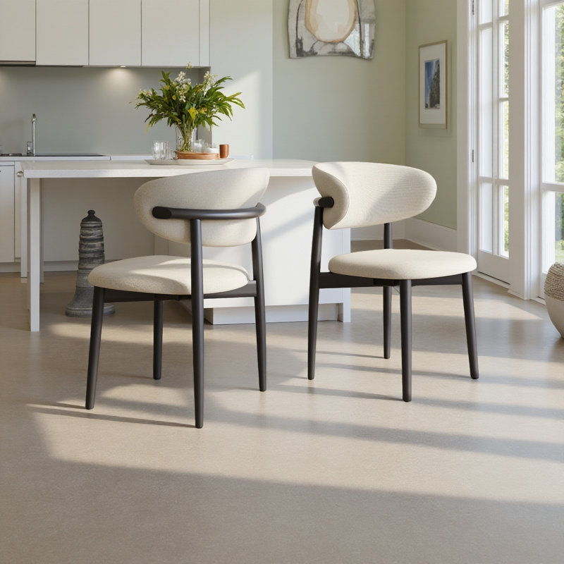 Chaises de salle à manger de style Mid-Century, pieds en bois massif noir, besoin non assemblé, chaises de cuisine beiges pour la salle à manger, ensemble de 4
