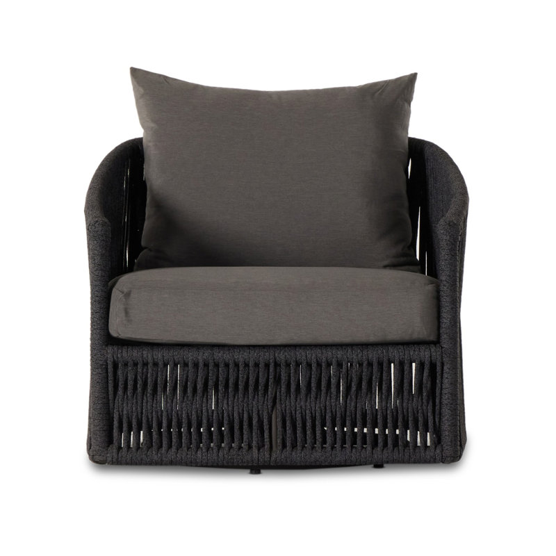 Porto Outdoor Swivel Lounge Chair, Venao Charcoal, Thick Dark Gray Rope