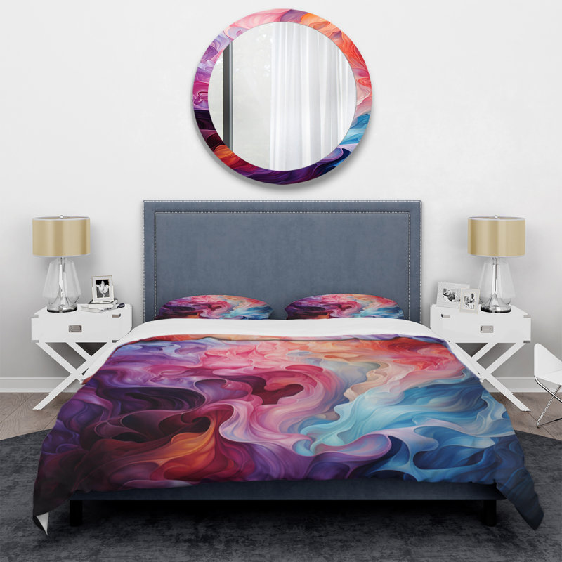 Ensemble de housse de couette en microfibre bleu / noir / rose, Housse de couette pour grand lit et 2 taies décor