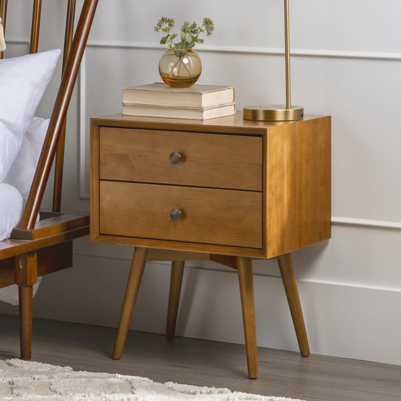 Akshan 2-Drawer Solid Wood Nightstands, Caramel
