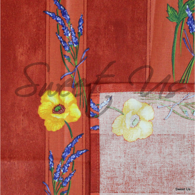 Wipeable Stain Resistant Acrylic Coated Cotton French Provencal Poppy Floral Tablecloth, Salmon Peach, 136" x 60"