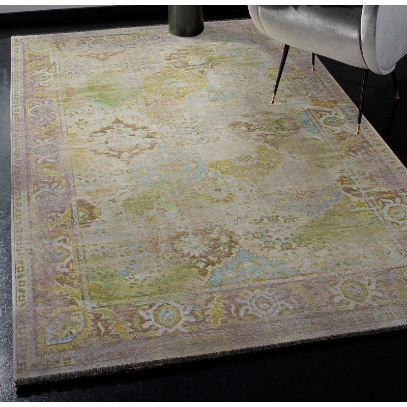 Laurel Connie-Leigh Lilac And Green Runner Rug, Rectangle 5' x 7'