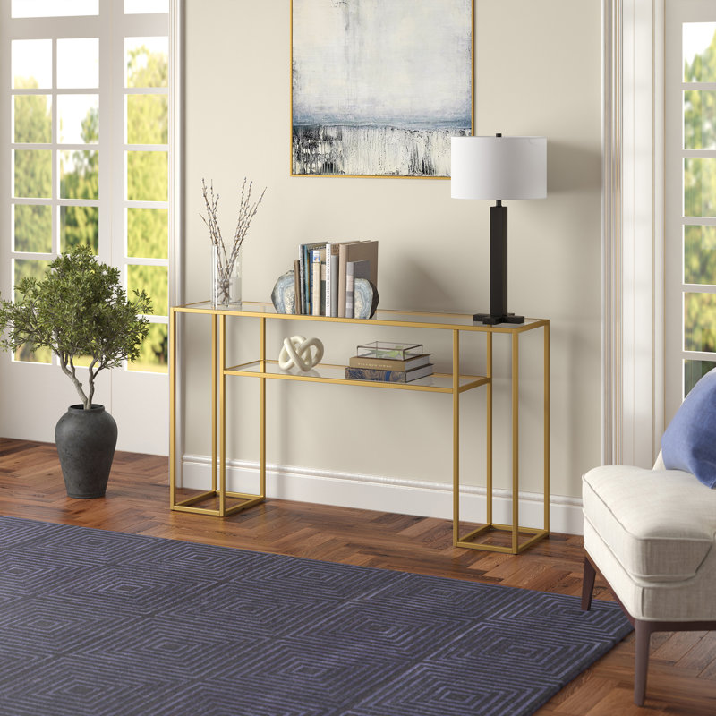 139.7cm Glass Top Console Table, Gold
