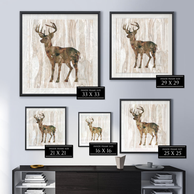 « pin forest cerf », impression encadrée, H 30,5 po x l 30,5 po x P 1,5 po