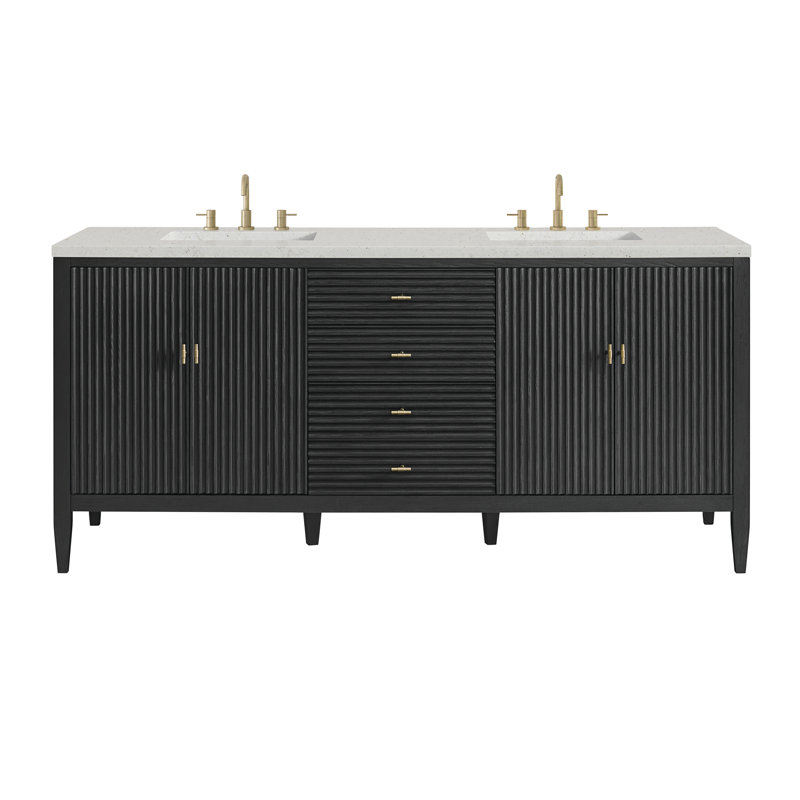 Myrrin 72'' W Double Vanity, Carbon Oak, Lime Delight Silestone, 8" Widespread
