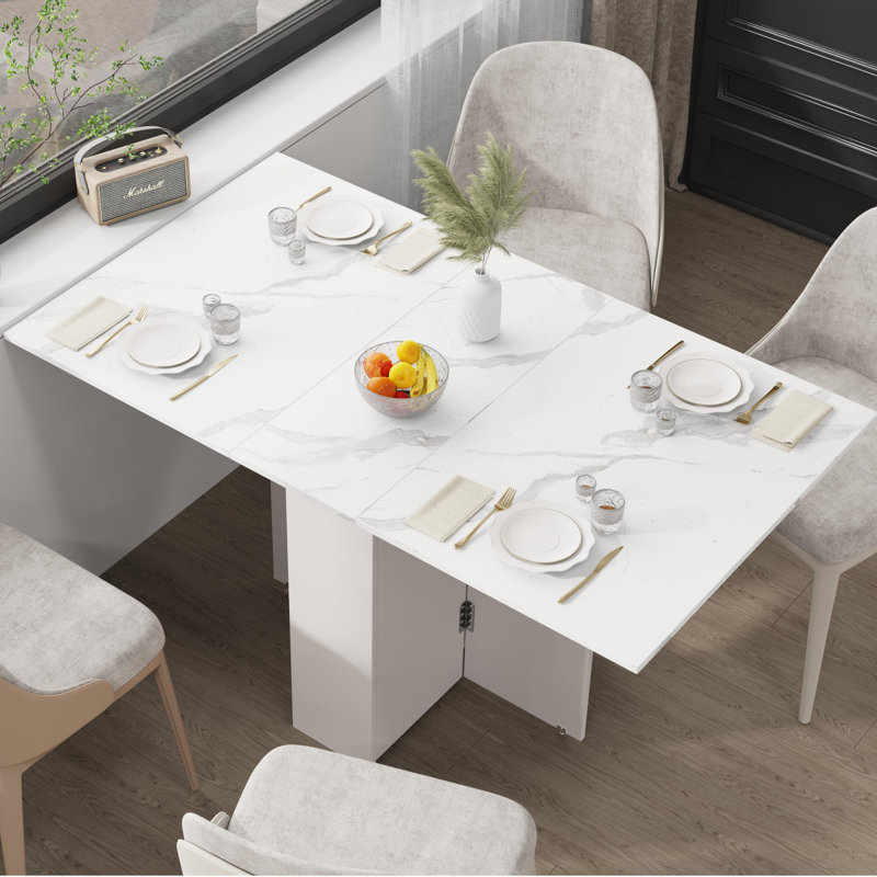 Grande table de salle à manger pliante 55 po sur roulettes verrouillables avec rangement (blanc)