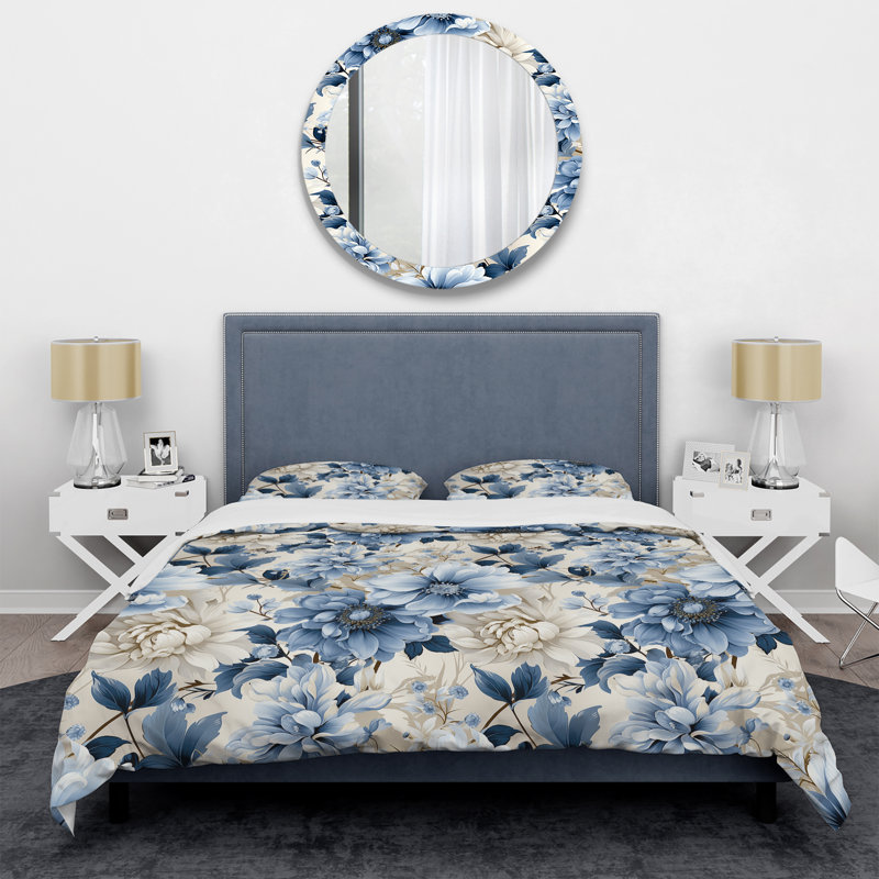 Coastal Tranquility Victorian Pattern IX - Floral Duvet Cover Set, King Duvet Cover + 2 King Shams