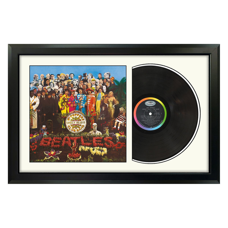  The Beatles "Sgt. Pepper's Lonely Hearts Club Band", art mural de disque vinyle encadré, présentation de la pochette d'albums, décor de souvenirs de musique, cadeau unique pour les amateurs de vinyle