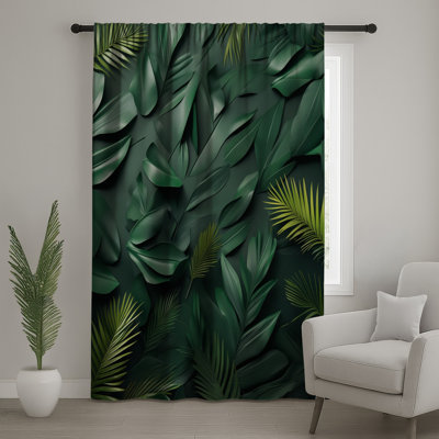 Rideaux vert tropicales à motif de feuilles de palmier, voilages et voilages occultants - 1 panneau