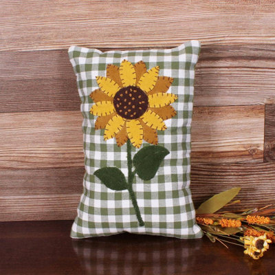 F Sunflower Sage Check Pillow 8X12