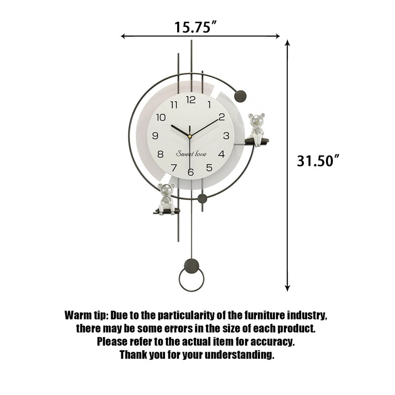 Horloges murales grises, Grand H 15,75 po x l 31,50 po x P 2,36 po