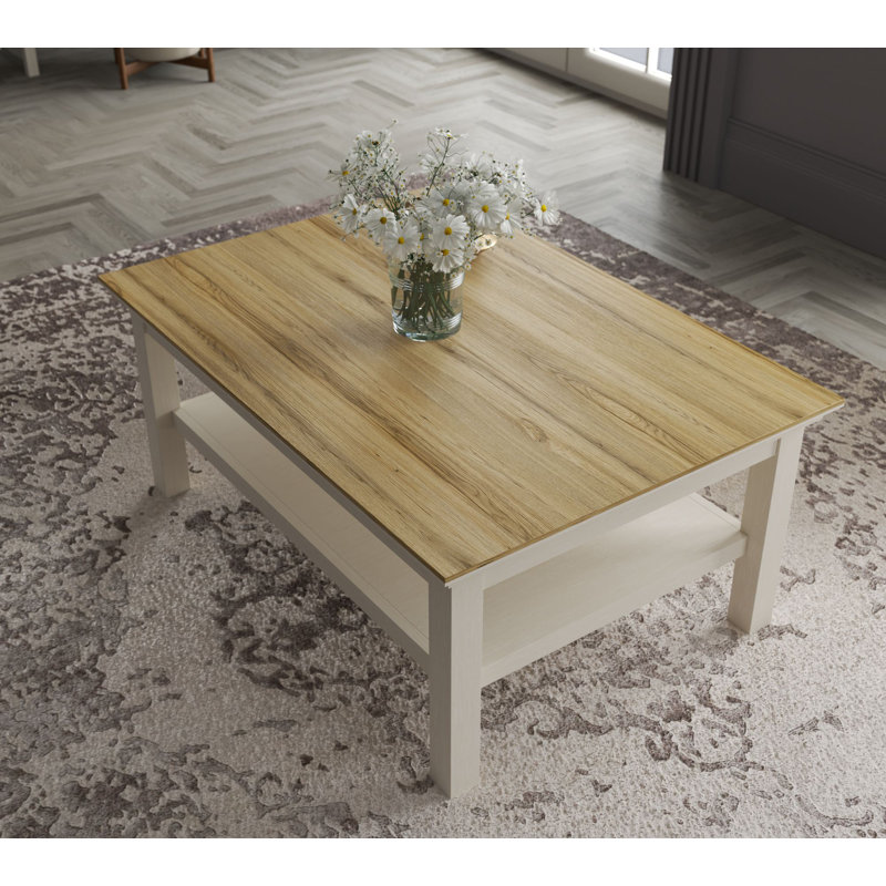 Traditional Coffee Table, Cream & Oak, 39.4 x 17.1 x 27.6 inches | 100% Melamine Coated Particle Board, Thickness: 0.7 inches | Sturdy MDF Profile Legs, Elegant Design for Living Room, Stylish and Functional