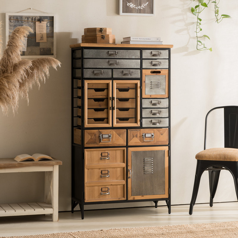 Multi-Drawer Accent Cabinet, 52"x30", Solid Wood and Metal Cabinet, Industrial Boho Cabinet