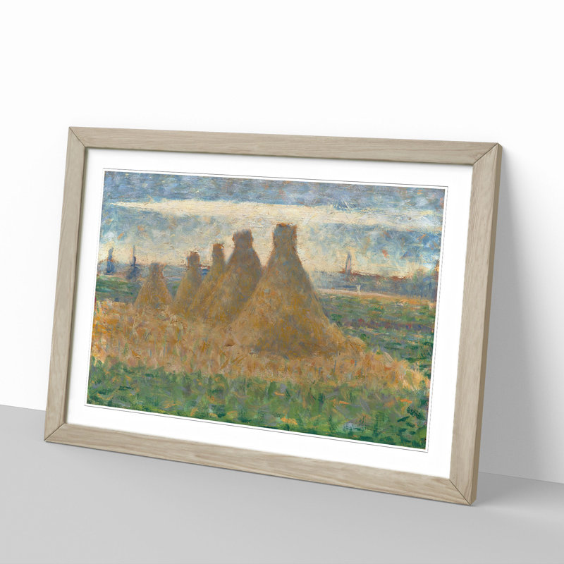 Haystacks by Georges Seurat - Framed Print, 48cm H x 65cm W x 2cm D, Oak Framed