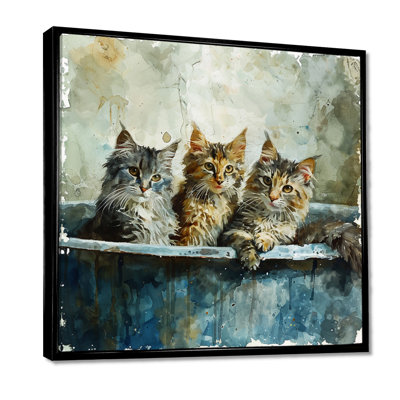 Trois chats mignons dans une baignoire - décoration murale pour salle de bain chat