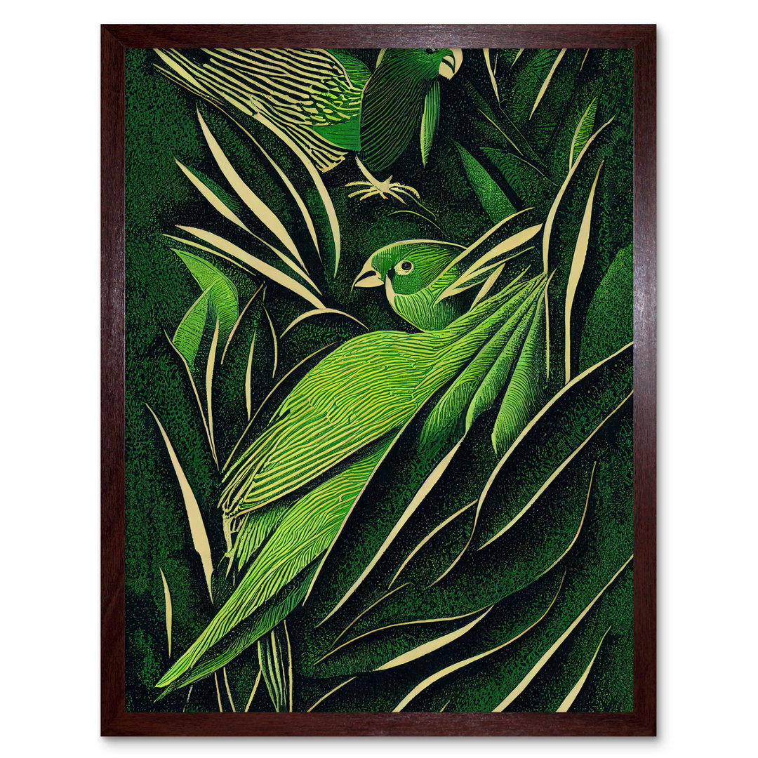 Vintage Retro Abstract Jungle Leaves Parrots - Print