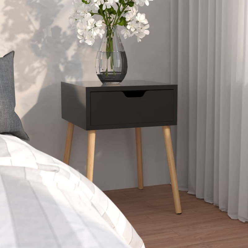 Shanell 40cm W Manufactured Wood Bedside Table, Individual, High Gloss Black, High Gloss Black