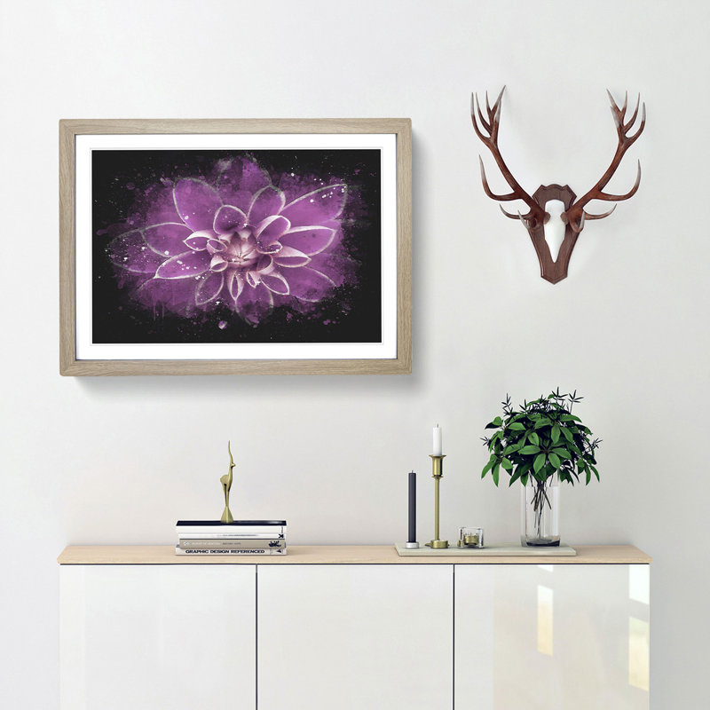 Pink Dahlia Flower - Picture Frame Graphic Art Print, 62cm H x 87cm W x 2cm D, Oak Framed