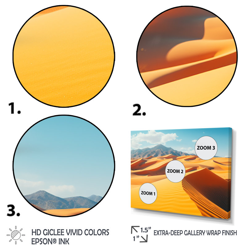 «Yellow Sand Dunes Serenity - Desert», art mural, Cadre d'angle fermé noir, H 34 po x l 44 po x P 1,5 po