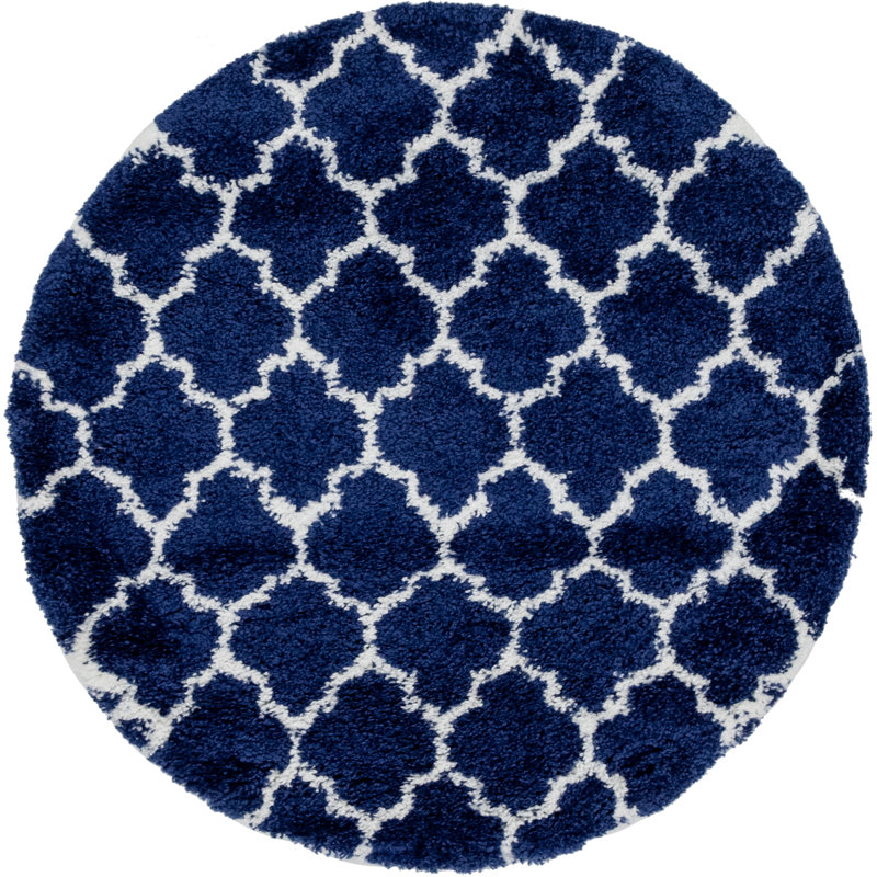 Scottsville Shaggy Navy Blue/Ivory Rug, Round 152cm