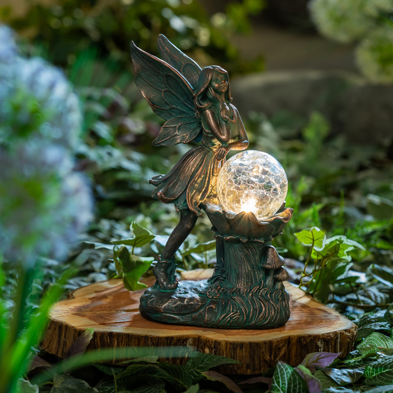 Statue de jardin DEL fée avec orbe, 12 po