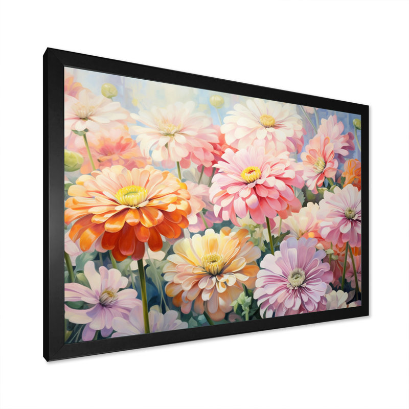 «Light Light Zinnias Romantic Impression II», reproduction sur toile, Cadre photo noir, H 34 po x l 44 po x P 1,5 po
