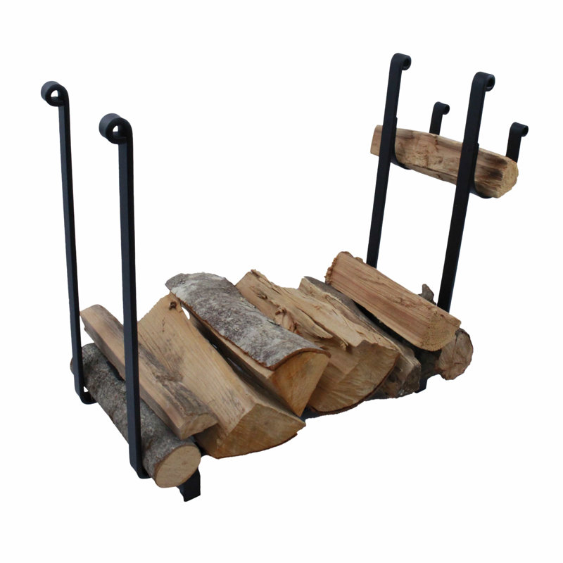Handcrafted Large Rectangle Fireplace Log Rack Black